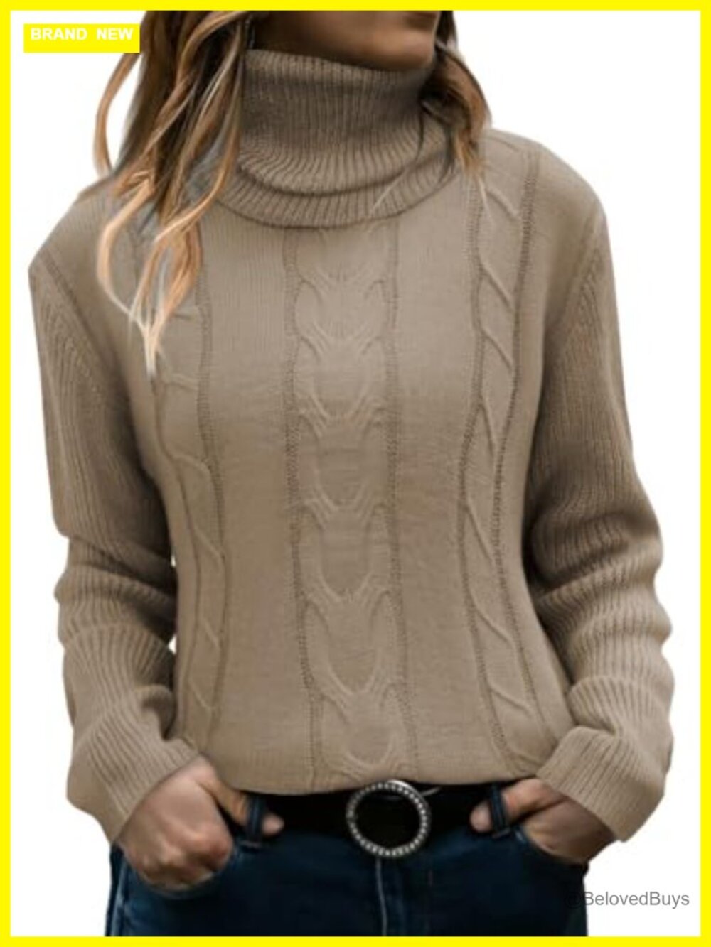 Cable Knit Turtleneck Sweater Slim Fit Long Sleeve Pullover